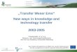 Transfer Weser Ems New ways in knowledge and technology transfer 2003-2005 Transferstelle d i a l o g Wissens- und Technologietransferstelle der Carl von