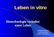Dr.Barbara Hansen Fachhochschule Lausitz, Senftenberg Leben in vitro Biotechnologie verändert unser Leben
