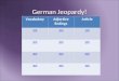 German Jeopardy! VocabularyAdjective Endings Article 100 200 300 400