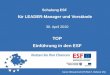 Schulung ESF für LEADER-Manager und Vorstände 30. April 2010 Karen Bössenrodt [TMWAT, Referat 45] TOP Einführung in den ESF