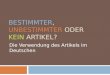 BESTIMMTER, UNBESTIMMTER ODER KEIN ARTIKEL? Die Verwendung des Artikels im Deutschen