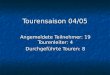 Tourensaison 04/05 Angemeldete Teilnehmer: 19 Tourenleiter: 4 Durchgeführte Touren: 8