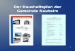 1 Der Haushaltsplan der Gemeinde Nauheim. 2 Übersicht zur Veranstaltung Bürgerinformation zum Haushalt? Aufbau und Ablauf der Haushaltsplanung Haushaltsentwurf