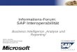 TM Detlev Jeschka Microsoft Deutschland GmbH detlevj@microsoft.com Informations-Forum: SAP Interoperabilität Business Intelligence Analyse und Reporting