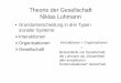 Theorie der Gesellschaft1-2 · Theorie der Gesellschaft Niklas Luhmann • Grundunterscheidung in drei Typen sozialer Systeme: Interaktionen Organisationen Gesellschaft Interaktionen