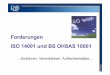 Forderungen ISO 14001 und BS OHSAS 18001 - dqs.de · BS OHSAS 18001 Gefährdungserkennung, Risikoeinschätzung, Lenkungsmaßnahmen (4.3.1) Beim Verfahren sind berücksichtigen: a)
