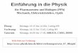 Einführung in die Physik · Vorlesung Physik für Pharmazeuten PPh - 06 Hydrostatik: Auftrieb - Achimedes Hydrodynamik mit idealem Flüssigkeiten - Bernoulli Hydrodynamik mit zähen