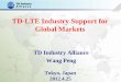 TD-LTE Industry Support for Global Markets · 2017-04-06 · Wang Peng. Tokyo, Japan. 2012.4.25. TD-LTE Industry Support for Global Markets. Organization Structure of TDIA. Vision