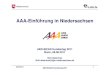 AAA-Einführung in Niedersachsen€¦ · AAA - Lenkungsgruppe • AAA-Einführungserlass des MI - 34 vom 14.04.2011 AAA-Datenhaltungs-komponente AAA-Bereitstellungs-komponente Geobasis