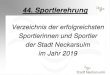 Verzeichnis der erfolgreichsten Sportlerinnen und Sportler ...€¦ · 44. Sportlerehrung Verzeichnis der erfolgreichsten Sportlerinnen und Sportler der Stadt Neckarsulm im Jahr 2019