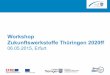 New Workshop Zukunftswerkstoffe Thüringen 2020ff · 2015. 5. 26. · (16 Beiträge, je max. 7 Minuten) Teil 2: Vortrag Dr. Selig, Wacker Chemie . Innovation – viel viel mehr als