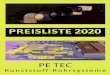 PE TEC · Standzeit mind. 8760 h (FNCT, DVS 2205-1) Dimensionen SDR 17 / 11 / 9 / 7,4 PE-HD Rohre Übersicht. Seite 6 reisliste 2020 Technisches Datenblatt PE-HD Rohre Übersicht